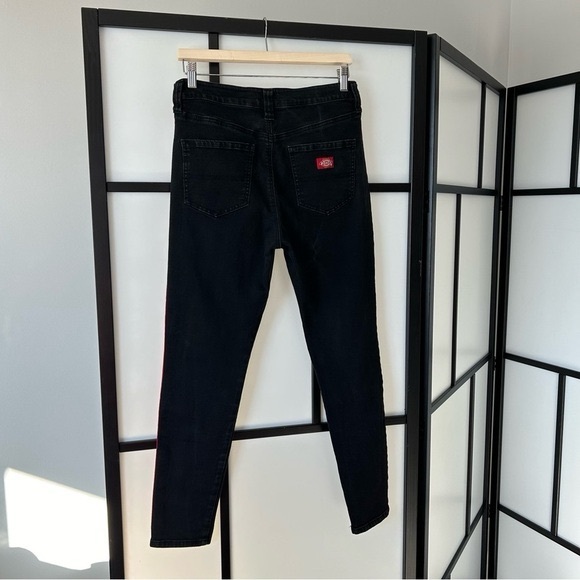 Dickies Faded Black Denim Red & White Racing Stripe Distressed Skinny Jean - Picture 7 of 9